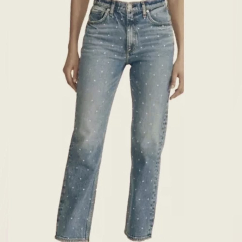 Rebecca Minkoff Crystal Embellished High Waist Straight Leg Jeans Size 12 EUC